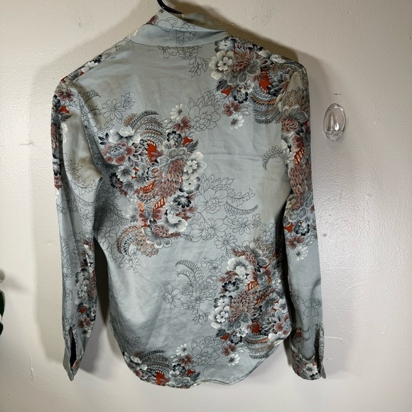 Vintage blouse floral paisley button-down shirt tie neck small Stuart Lang - Picture 8 of 12
